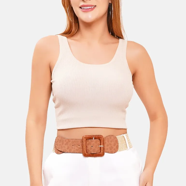 AGP PARIS Beige Tiger Print Wide Women's Belt