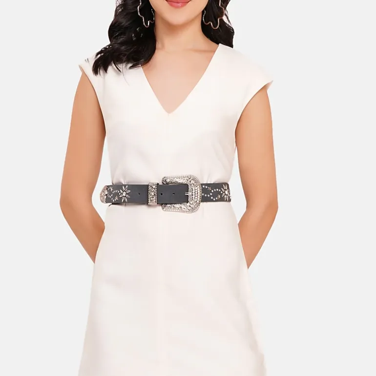 AGP PARIS Black Embossed Buckle Women's Belt