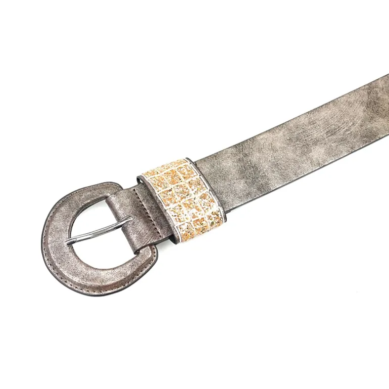 AGP PARIS Brown Glitter Round Buckle Women's Belt