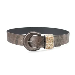 AGP PARIS Brown Glitter Round Buckle Women's Belt