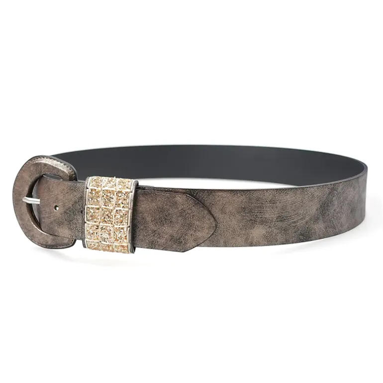 AGP PARIS Brown Glitter Round Buckle Women's Belt