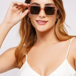 AGP PARIS Women's Chunky Transparent Square Acetate Polarized Lens UV400 Sunglasses