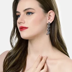 AGP PARIS Womens Dark Blue Curvy Loop Drop Earrings