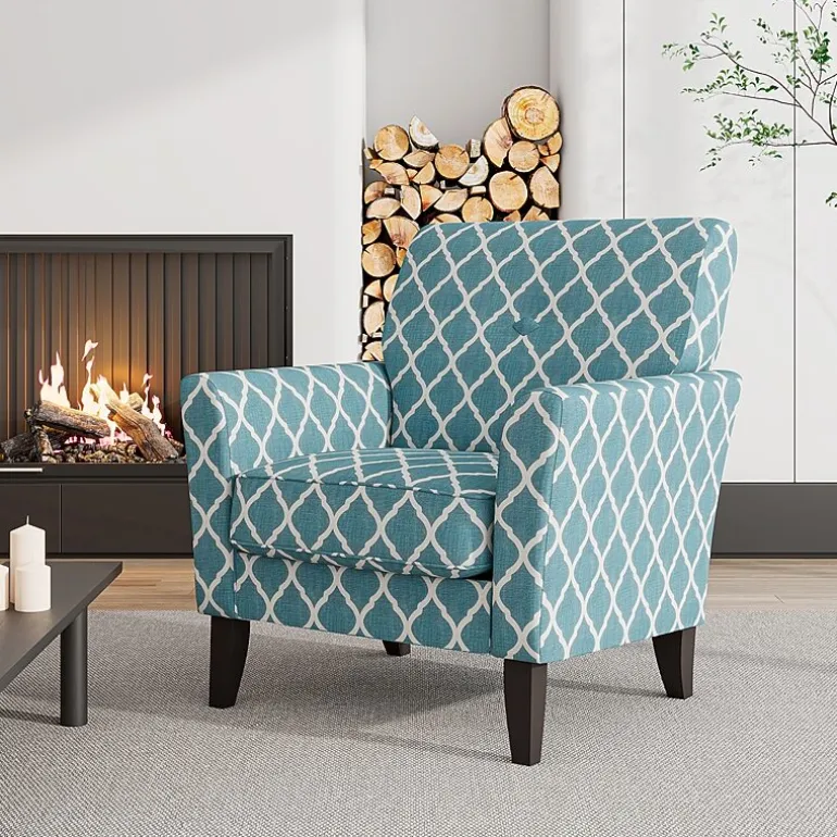 Alex Transitional Flared Arm Accent Chair in Trellis Fabric