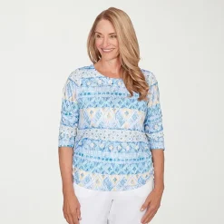 Alfred Dunner Classics Womens Crew Neck 3/4 Sleeve T-Shirt