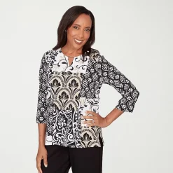 Alfred Dunner Classics Womens Crew Neck 3/4 Sleeve T-Shirt