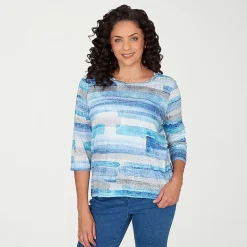 Alfred Dunner Classics Womens Crew Neck 3/4 Sleeve T-Shirt