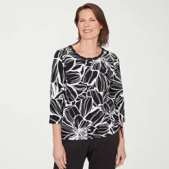 Alfred Dunner Classics Womens Crew Neck 3/4 Sleeve T-Shirt