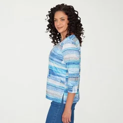 Alfred Dunner Classics Womens Crew Neck 3/4 Sleeve T-Shirt