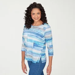Alfred Dunner Classics Womens Crew Neck 3/4 Sleeve T-Shirt