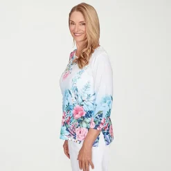 Alfred Dunner Classics Womens Crew Neck 3/4 Sleeve T-Shirt