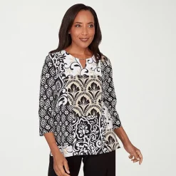 Alfred Dunner Classics Womens Crew Neck 3/4 Sleeve T-Shirt