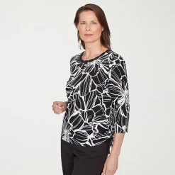 Alfred Dunner Classics Womens Crew Neck 3/4 Sleeve T-Shirt