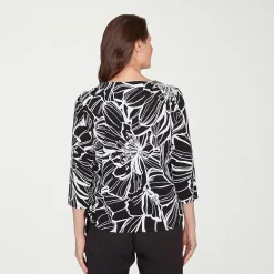 Alfred Dunner Classics Womens Crew Neck 3/4 Sleeve T-Shirt