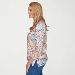 Alfred Dunner Classics Womens Crew Neck 3/4 Sleeve T-Shirt