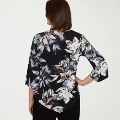 Alfred Dunner Classics Womens Split Crew Neck 3/4 Sleeve T-Shirt
