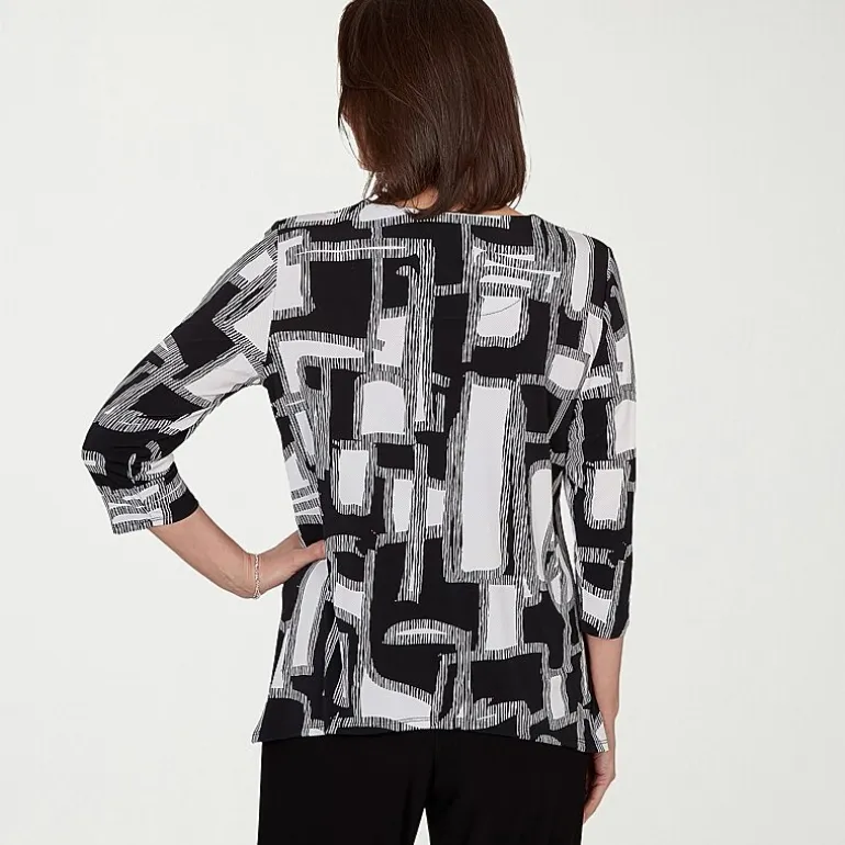 Alfred Dunner Classics Womens Split Crew Neck 3/4 Sleeve T-Shirt