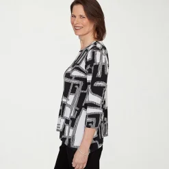 Alfred Dunner Classics Womens Split Crew Neck 3/4 Sleeve T-Shirt