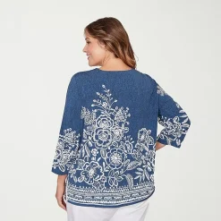 Alfred Dunner Classics Womens Plus Crew Neck 3/4 Sleeve T-Shirt