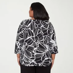 Alfred Dunner Classics Womens Plus Crew Neck 3/4 Sleeve T-Shirt