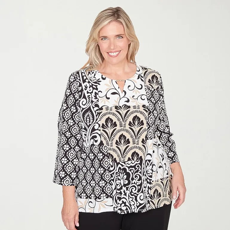 Alfred Dunner Classics Womens Plus Crew Neck 3/4 Sleeve T-Shirt