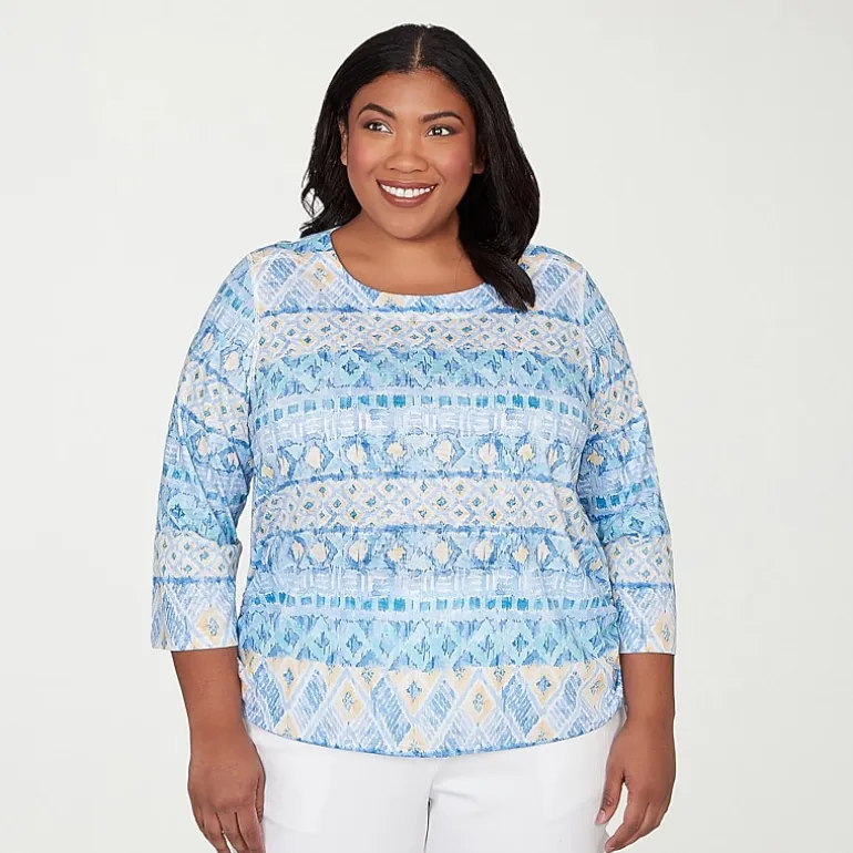 Alfred Dunner Classics Womens Plus Crew Neck 3/4 Sleeve T-Shirt