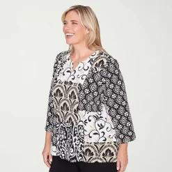 Alfred Dunner Classics Womens Plus Crew Neck 3/4 Sleeve T-Shirt