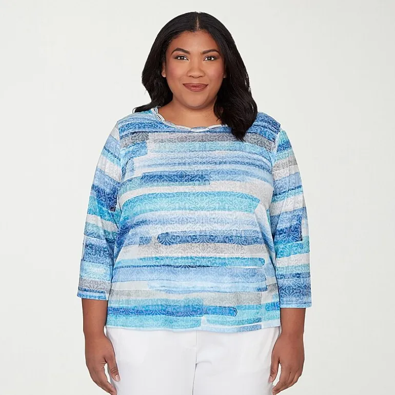 Alfred Dunner Classics Womens Plus Crew Neck 3/4 Sleeve T-Shirt