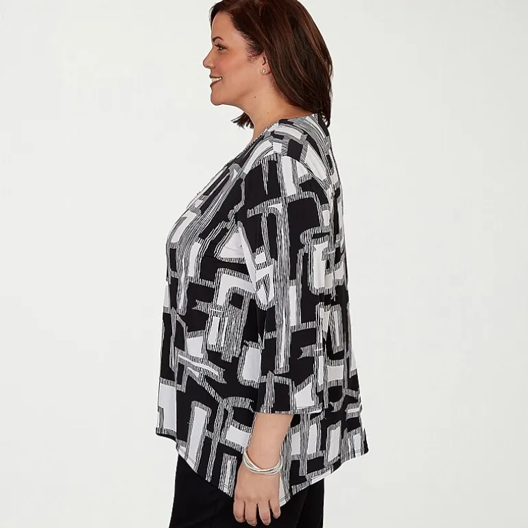 Alfred Dunner Classics Womens Plus Split Crew Neck 3/4 Sleeve T-Shirt