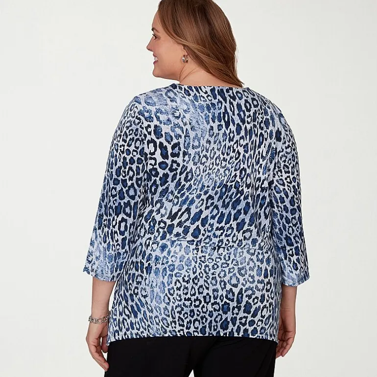 Alfred Dunner Classics Womens Plus Split Crew Neck 3/4 Sleeve T-Shirt