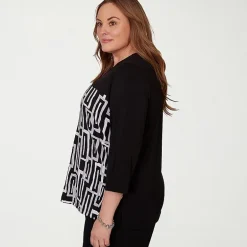 Alfred Dunner Classics Womens Plus Split Crew Neck 3/4 Sleeve T-Shirt