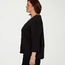 Alfred Dunner Classics Womens Plus Split Crew Neck 3/4 Sleeve T-Shirt