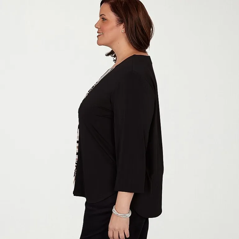 Alfred Dunner Classics Womens Plus Split Crew Neck 3/4 Sleeve T-Shirt