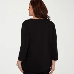 Alfred Dunner Classics Womens Plus Split Crew Neck 3/4 Sleeve T-Shirt