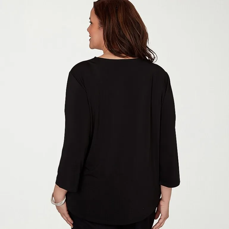 Alfred Dunner Classics Womens Plus Split Crew Neck 3/4 Sleeve T-Shirt