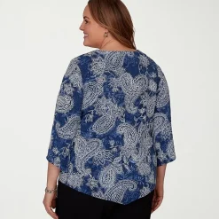 Alfred Dunner Classics Womens Plus Split Crew Neck 3/4 Sleeve T-Shirt