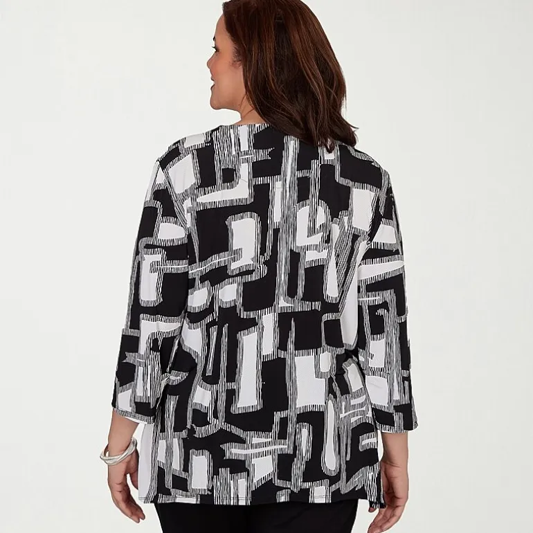 Alfred Dunner Classics Womens Plus Split Crew Neck 3/4 Sleeve T-Shirt