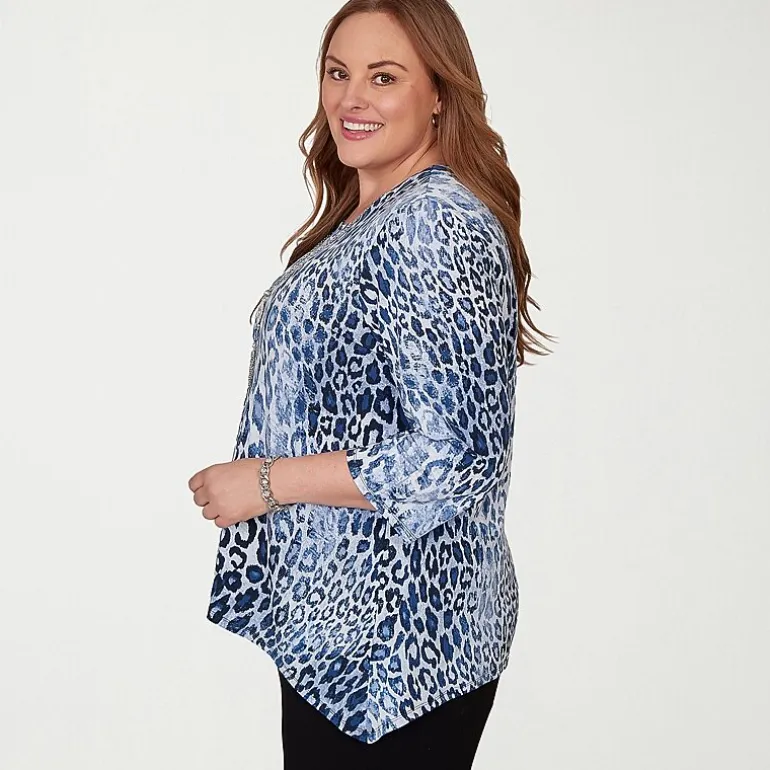 Alfred Dunner Classics Womens Plus Split Crew Neck 3/4 Sleeve T-Shirt