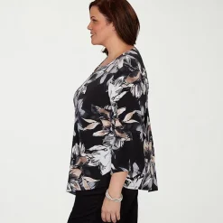 Alfred Dunner Classics Womens Plus Split Crew Neck 3/4 Sleeve T-Shirt