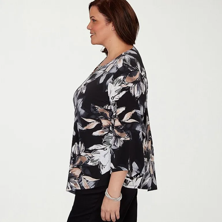 Alfred Dunner Classics Womens Plus Split Crew Neck 3/4 Sleeve T-Shirt