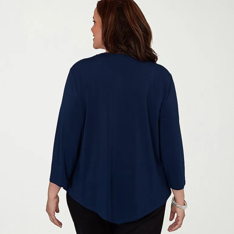 Alfred Dunner Classics Womens Plus Split Crew Neck 3/4 Sleeve T-Shirt