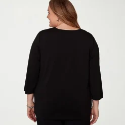 Alfred Dunner Classics Womens Plus Split Crew Neck 3/4 Sleeve T-Shirt
