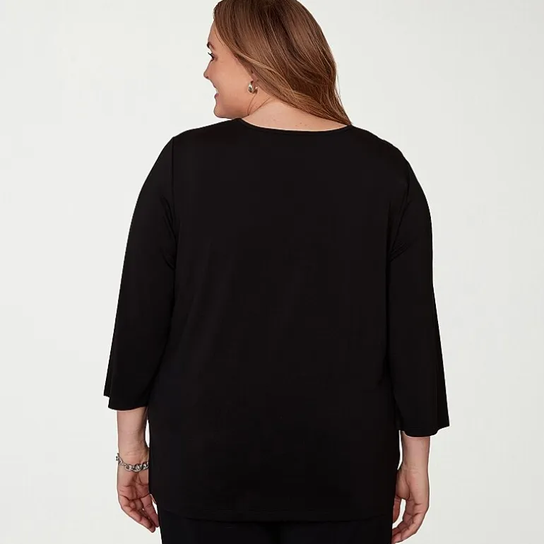Alfred Dunner Classics Womens Plus Split Crew Neck 3/4 Sleeve T-Shirt