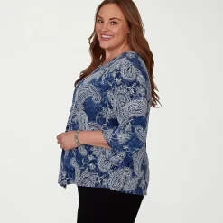 Alfred Dunner Classics Womens Plus Split Crew Neck 3/4 Sleeve T-Shirt