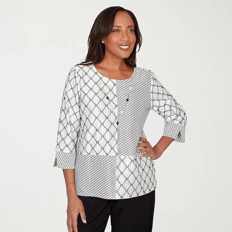 Alfred Dunner Crowd Pleaser Womens U Neck 3/4 Sleeve T-Shirt