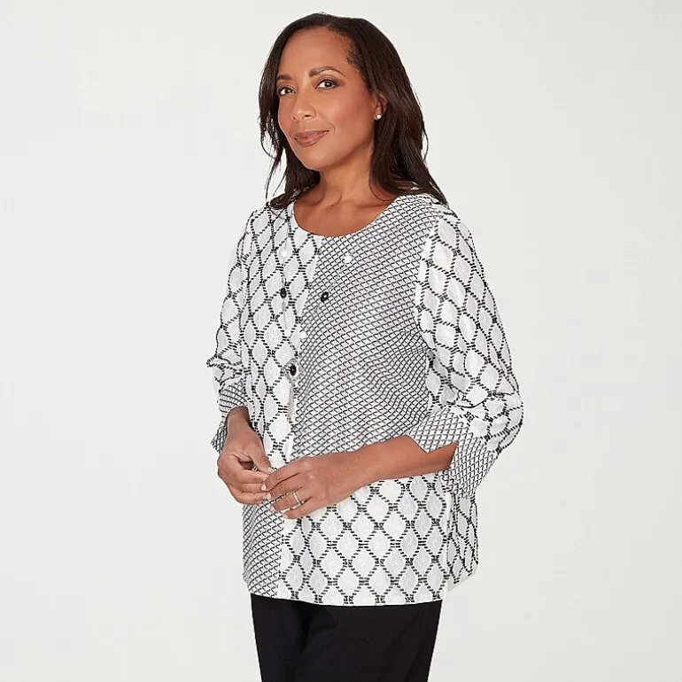 Alfred Dunner Crowd Pleaser Womens U Neck 3/4 Sleeve T-Shirt