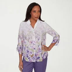 Alfred Dunner Grand Bazaar Womens 3/4 Sleeve Blouse
