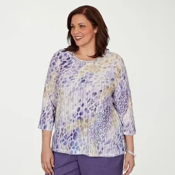 Alfred Dunner Grand Bazaar Womens Plus Crew Neck 3/4 Sleeve T-Shirt