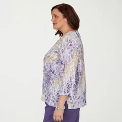 Alfred Dunner Grand Bazaar Womens Plus Crew Neck 3/4 Sleeve T-Shirt