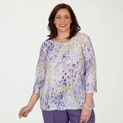 Alfred Dunner Grand Bazaar Womens Plus Crew Neck 3/4 Sleeve T-Shirt